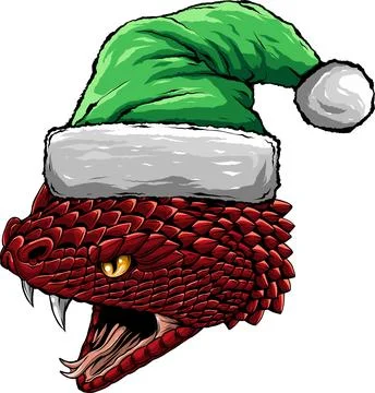 Vector illustration of snake head with santa claus hat 库存插图