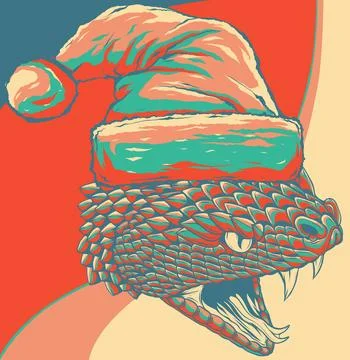 Vector illustration of snake head with santa claus hat Stock Illustration