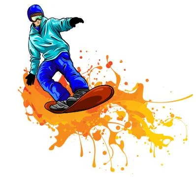 Vector illustration of snowboarder jumping on the background of mountains Illustrazione stock