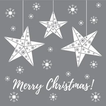 Vector illustration with snowflakes and three stars origami folded and hangin Stock Illustration