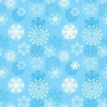 Vector illustration snowflakes seamless pattern, various designs symmetrical  Illustrazione stock