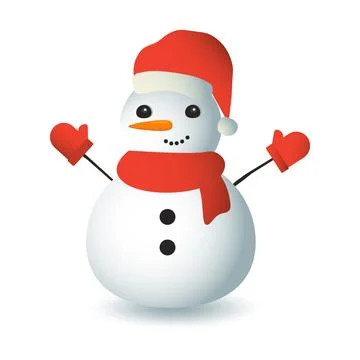 Vector illustration of a snowman with a red scarf and mittens, Christmas ca.. Stock Illustration