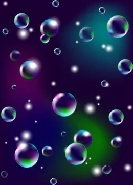 Vector illustration of soap bubbles on dark background. Stock Illustration