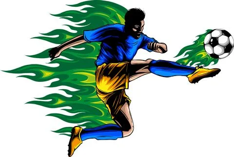 Vector illustration of soccer player with flames Illustrazione stock