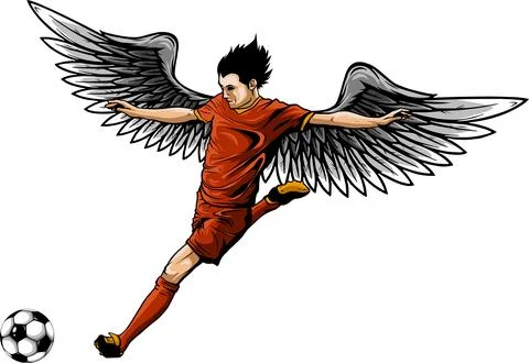 Vector illustration of Soccer player with wing and ball 스톡 일러스트