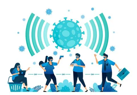 Vector illustration of social distancing and new normal protocols for work an Illustrazione stock