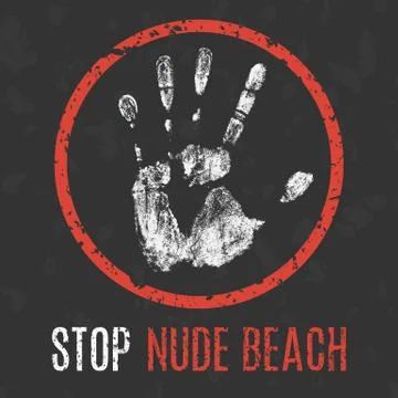 Vector illustration. Social problems of humanity. Stop nudist beach. Ilustración de archivo