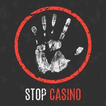 Vector illustration. Social problems of humanity. Stop casino sign. Stock Illustration