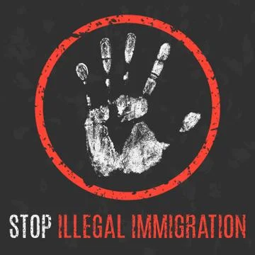 Vector illustration. Social problems of humanity. Stop illegal immigration. Illustration