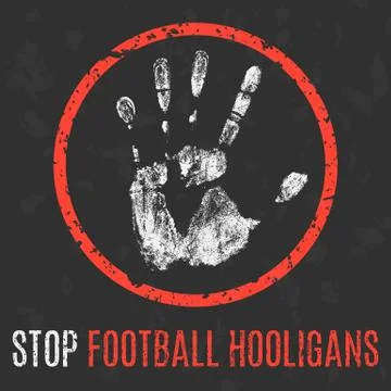 Vector illustration. Social problems of humanity. Stop football hooligans. イラスト素材