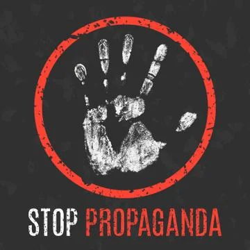 Vector illustration. Social problems of humanity. Stop propaganda sign. Stock Illustration