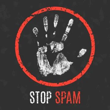 Vector illustration. Social problems of humanity. Stop spam sign. イラスト素材