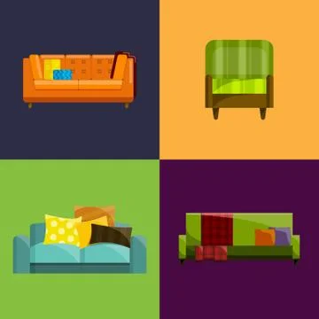 Vector illustration of sofa in flat icons set Stock Illustration