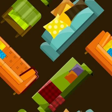 Vector illustration of sofa in flat seamless pattern Illustrazione stock