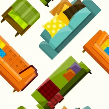 Vector illustration of sofa in flat seamless pattern Illustrazione stock