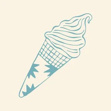 Vector illustration of soft serve frozen yogurt swirled high into a waffle cone Stock Illustration