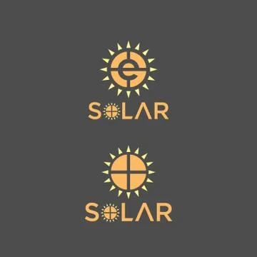 Vector illustration solar logo company with sun light and letter e Stock Illustration