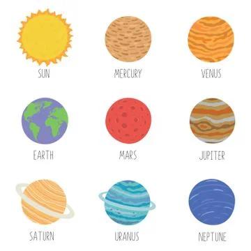 Vector illustration of the solar system planets,signed with the names of the Stock Illustration