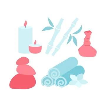 Vector illustration of spa candles, bamboo, towels, and stones Stock Illustration