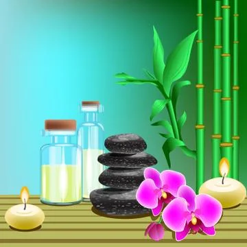 Vector illustration of spa products on the colored background Stock Illustration