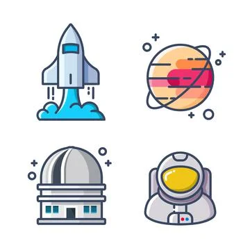 Vector illustration of space exploration in lineal color icon style. Stock Illustration