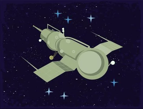 Vector illustration, space retro postcard, vector Stock Illustration