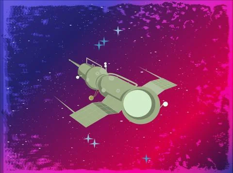 Vector illustration, space retro postcard, vector Stock Illustration