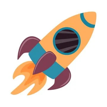 Vector illustration of a space rocket taking off in the flat style. Isolate.. Stock Illustration