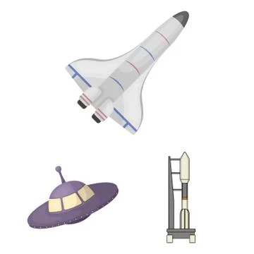 Vector illustration of spaceship and ship sign. Set of spaceship and station Stock Illustration