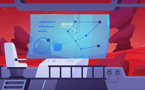 Vector illustration a spaceship cabin with a screen and a window from which a イラスト素材