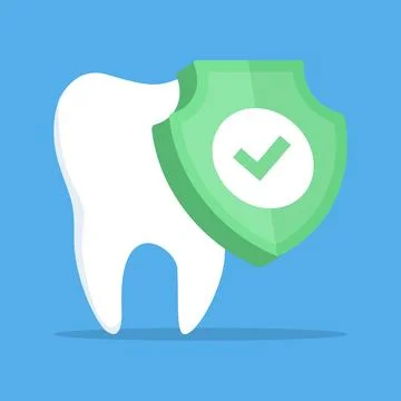 Vector illustration of sparkling white teeth protected by a medical shield 스톡 일러스트