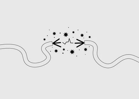 Vector illustration of the sparks between two white wires. broken wire Stock Illustration