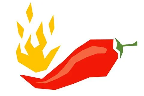 Vector illustration of a spicy chili pepper and fire. Cartoon red chili in .. Stock Illustration