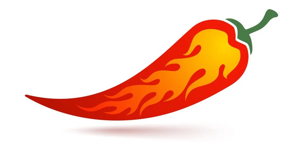 Vector illustration of a spicy chilli pepper with flame. Red chilli pepper .. Stock Illustration
