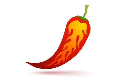 Vector illustration of a spicy chilli pepper with flame. Red chilli pepper .. Stock Illustration