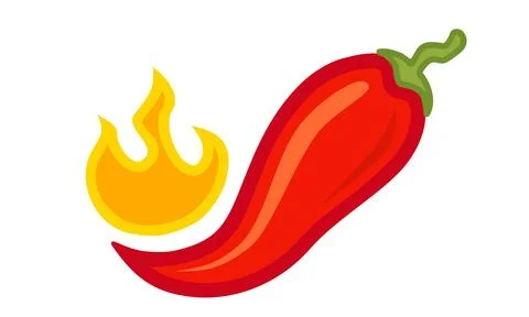 Vector illustration of a spicy chilli pepper with flame. Cartoon red chili .. Stock Illustration