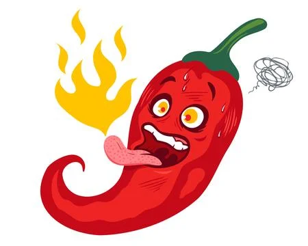 Vector illustration of a spicy chilli pepper with flame. Cartoon red chili .. Stock Illustration
