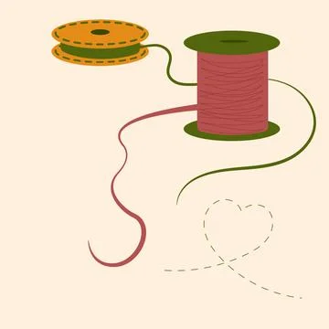 Vector illustration of a spool of thread and a sewing needle. Stock Illustration