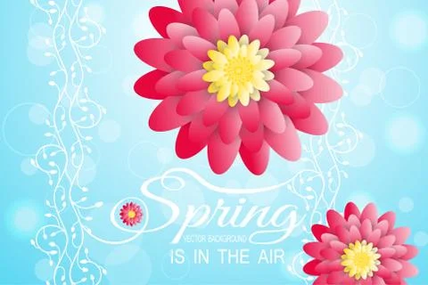 Vector illustration of Spring is in the air on the gradient blue background.. Stock Illustration