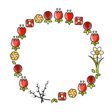 Vector illustration of spring flowers arranged in circle. 스톡 일러스트