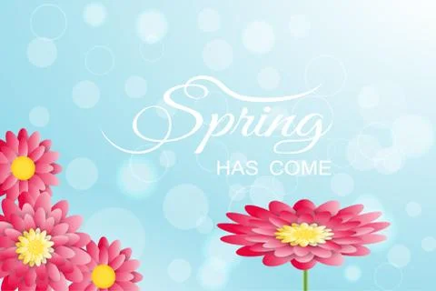 Vector illustration of Spring has come on the gradient light blue backgroun.. Stock Illustration