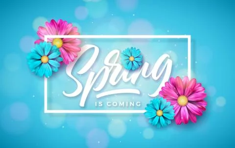 Vector Illustration on a Spring Nature Theme with Beautiful Colorful Flower on Stock Illustration
