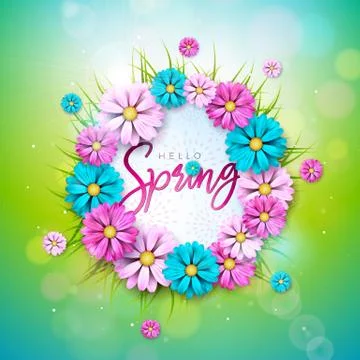 Vector Illustration on a Spring Nature Theme with Beautiful Colorful Flower on Stock Illustration