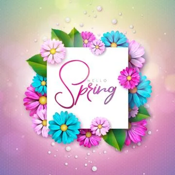 Vector Illustration on a Spring Nature Theme with Beautiful Colorful Flower on Illustrazione stock