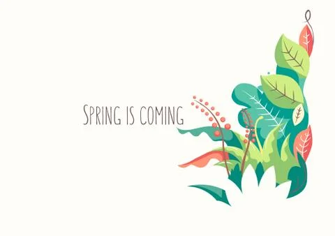 Vector illustration of a spring season in flat style - cherry blossoms and pe Stock Illustration