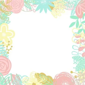 Vector illustration of a square frame made of hand-drawn floral elements. An  스톡 일러스트