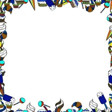 Vector illustration. Square frames doodles. Illustration in blue, black and whit Stock Illustration