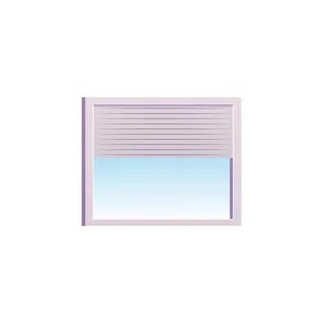 Vector illustration of a square window frame with open white horizontal blinds. 스톡 일러스트
