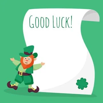 Vector illustration of a St. Patrick's Day leprechaun standing near the empty Stock Illustration