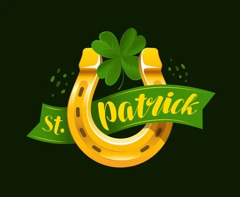 Vector illustration of St. Patrick's Day. Horseshoe with clover symbol or emblem Stock Illustration